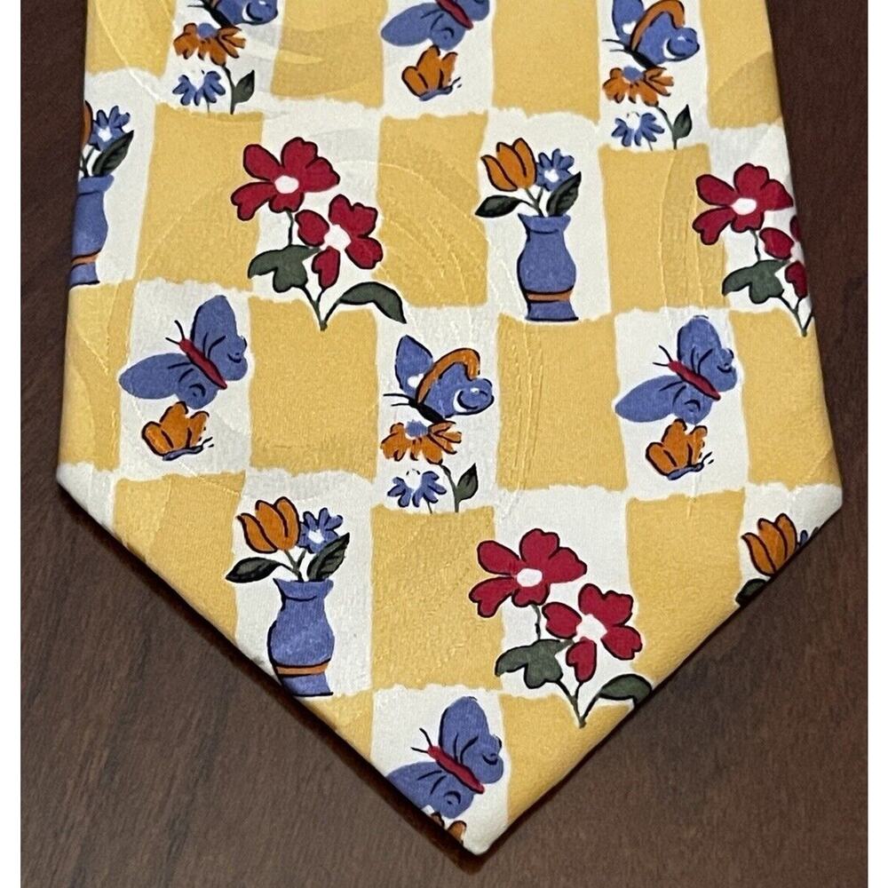 Vintage Korean Air Gold Blue Floral 100% Silk Men’s Neck Tie Made In Korea